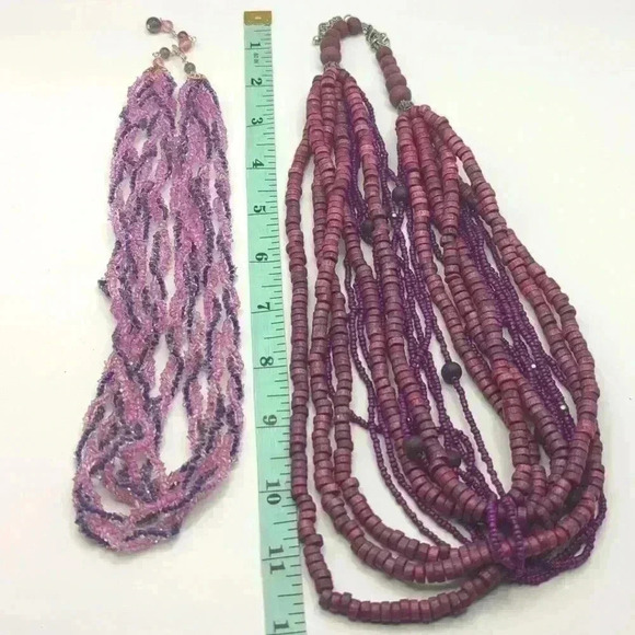 Pink & Purple Glass + Wood Beaded Necklace Set EUC - Picture 5 of 5
